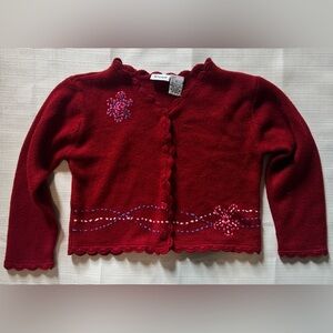 Vintage Jenny Girl’s Red Cardigan with Floral Accents Size 5